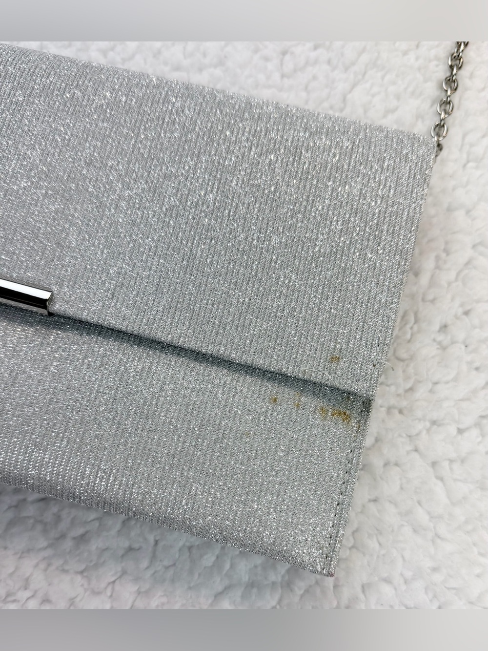 (VTG) LA REGALE • Silver Sparkly Glitter Evening Clutch w/ Chain Strap, OS - Picture 6 of 16
